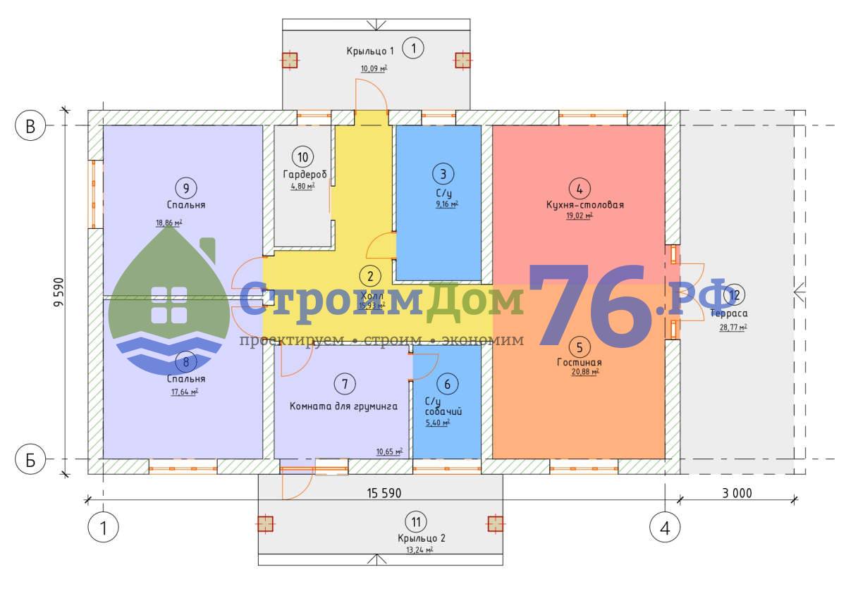 Проект каменного одноэтажного дома СД-98 в Ярославле